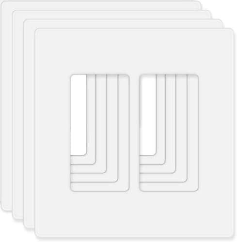 Screwless Decorator Wall Plates 2Gang Switch Outlet Electrical Cover Plate Unbreakable Thermoplastic Faceplate for Decorative Receptacle Outlet Switch White 4 Pack