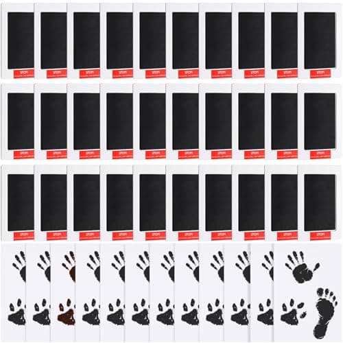 Jetec 30 Set Inkless Baby Footprint and Handprint Kit, Clean Touch Ink Pad for Baby Hand and Footprints, Dog Paw Print Kit with Ink Pads and Imprint Cards for Newborns Babies Pets Gifts (Black)