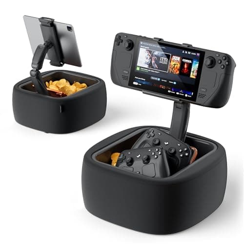 LULULOOK Gaming Pillow Stand for Steam Deck OLED & LCD & 4.7-14.6" Tablet, Zero Gravity Kindle Pillow Stand with Storage Bowl for Steam Deck Accessories, Snacks & Small Items, Machine Washable