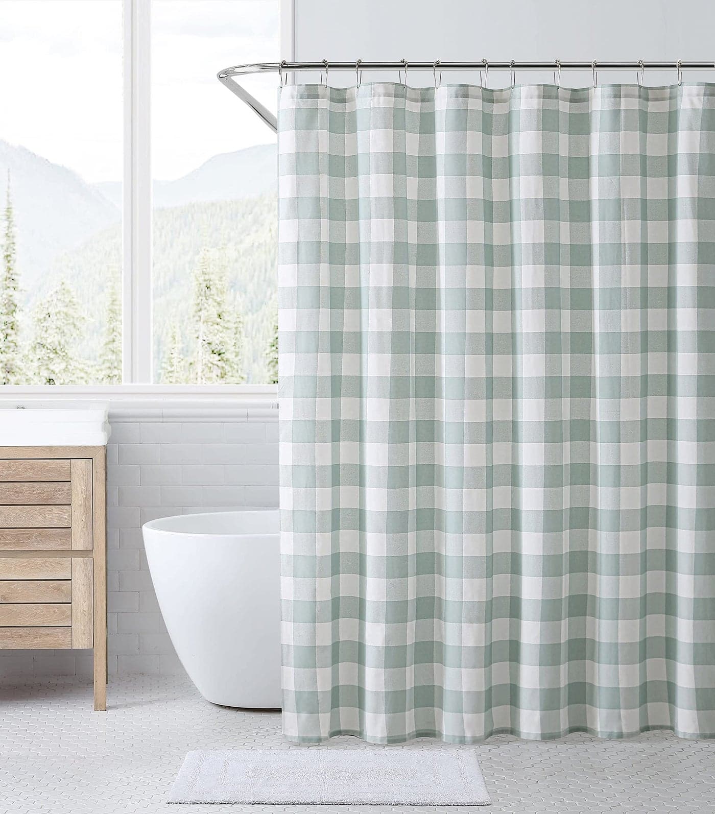 Eddie Bauer Shower Curtain Lightweight Cotton Bathroom Decor Buttonhole Top Cabin Plaid Green 72 x 72