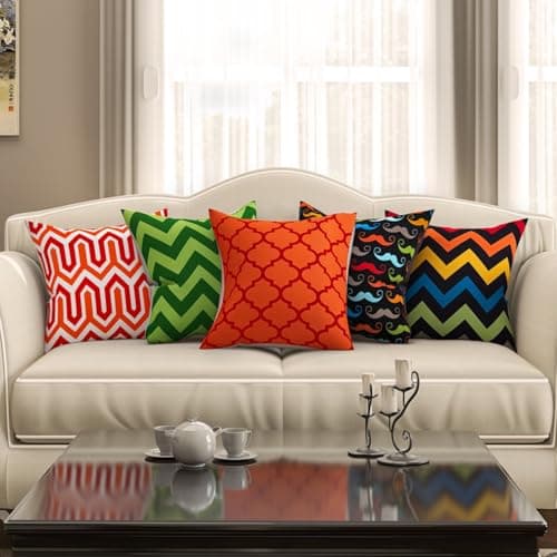 SEJ by Nisha Gupta Polycotton Multicolor Cushion Covers (5, SEJ-040)