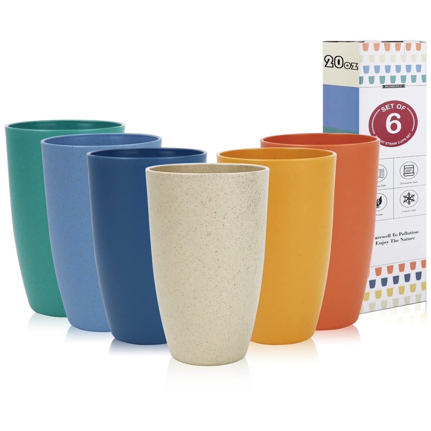 Homienly Wheat Straw Cups Alternative to Plastic Cups Set of 6 Unbreakable Drinking Cup Reusable Dishwasher Safe Water Glasses Cups for Kitchen Tumblers Kitchen Essentials20 OZ