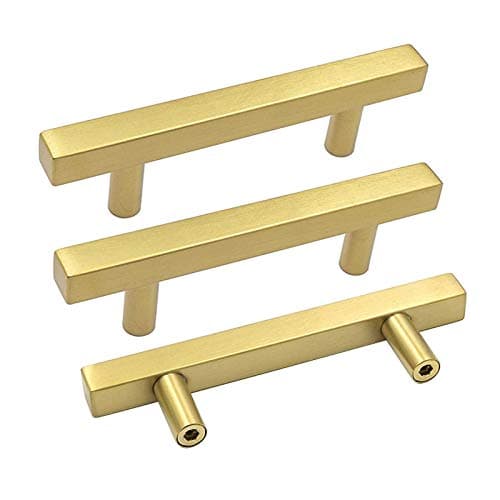 goldenwarm 3in Gold Drawer Pulls Brushed Brass Cabinet Pulls 15 Pack - LS1212GD76 Gold Drawer Knobs Kitchen Hardware Bathroom Cabinet Knobs Door Handle 5in(128mm) Overall Length