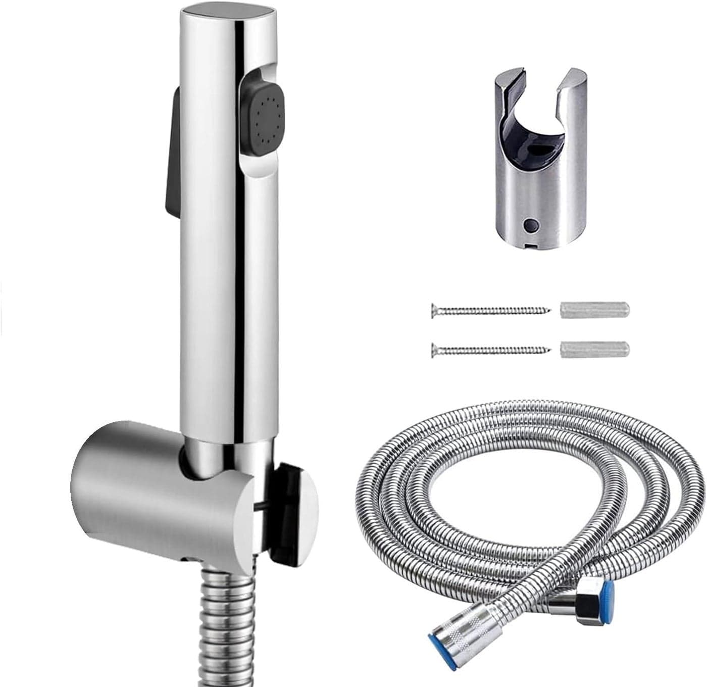 AquaHomeGroup ABS Health Faucet with SS304 Grade 15 Meter Flexible and Spring Heavy Metal Hose Pipe and Wall Hook Also Used for Shower Head Jet Spray for Toilet Chrome