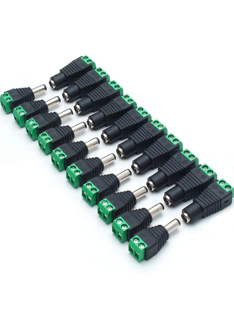 Male & Female 2.1x5.5MM Barrel Power 12V Male and Female DC Jack Power Connector Adapter for CCTV Camera/Led Strip (10 Pair)