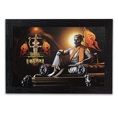 LIFEHAXTORE® Wooden framed Painting of Shri Shivaji Maharaj | Ready to Hang- (Wooden Frame, Multicolor, 14 inch x 10 inch)