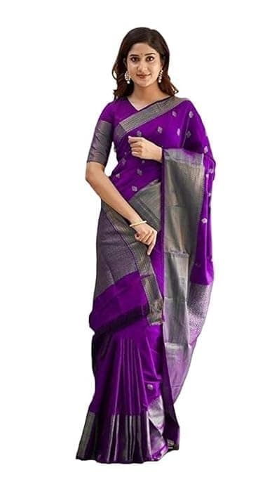 C J Enterprise Women's Banarasi Saree Pure Kanjivaram Silk Saree Soft Design Wear Pattu Sarees Latest Cotton With Blouse Piece Kanchipuram for Wedding sadi new ladies 2025 (Diamond-Butti) (Purple)