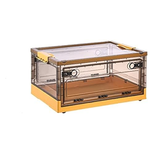 HomeCloud Folding Storage Box with Lid, Large Clear Collapsible Stackable Storage Box with Wheels, Foldable Plastic Storage Bins for Organizer (L39cm x W29cm x H24cm) (Small, Yellow)