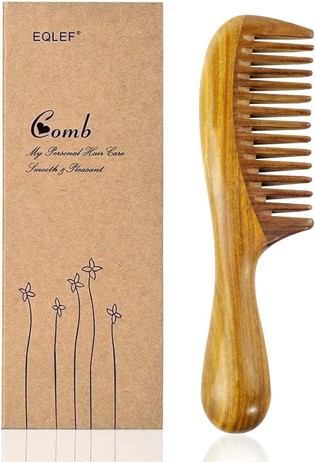 Wide Tooth Wood Comb Green Sandalwood Handmade Hair Comb for Men and Women