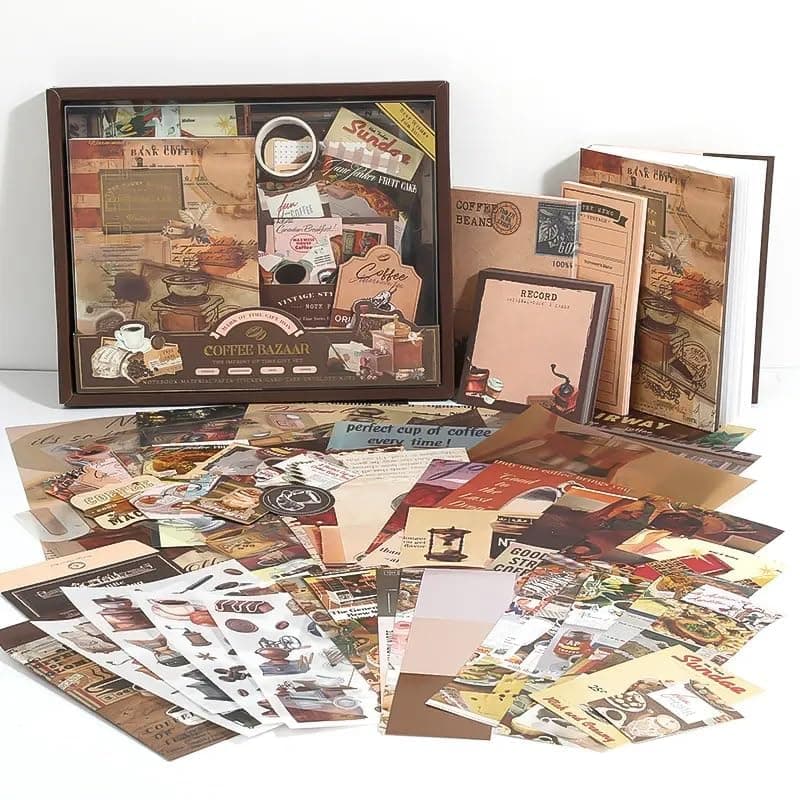 GDNK Scrape Book Kit Scrapbooking Kit Vintage Journal Scrapbook Pack DIY Paper Stickers, Craft Kits Notebook, Collage Album Aesthetic Sticker Journaling Scrapbook Photo Album (Brown Coffee Bazar)