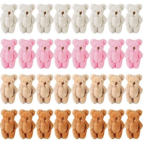 Skylety 32 Pieces Mini Bear Plush Toy Tiny Bear 236 Inches Mini Joint Tiny Soft Doll Stuffed Animal Toys for Birthday Cake Wedding Decoration Party Favor 4 Colors
