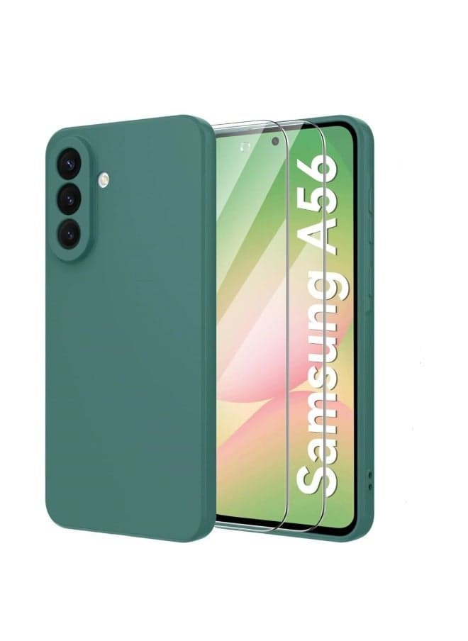 Samsung Galaxy A56 Case Cover Silky-Soft Silicone Touch Full-Body Protective Case With 2-Pack Screen Protector 9H Hardness Full HD Glass for Samsung A56 6.7-inch