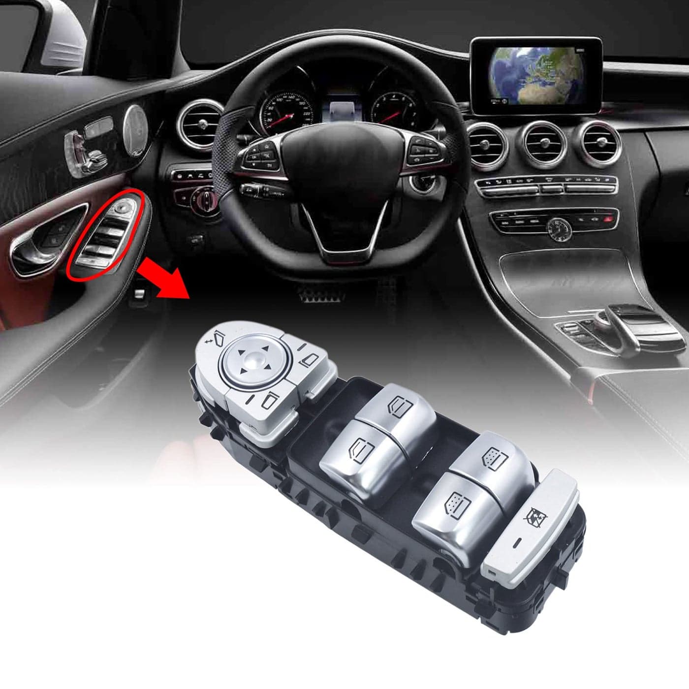 Power Window Switch Button Compatible with MercedesBenz C180 C200 C220 C250 C300 C400 2013 2014 2015 2016 2017 2018 2019 2020 GLC200 GLC220 GLC250 GLC260 GLC300 GLC350 GLC 400 W205 X253 C253 Black