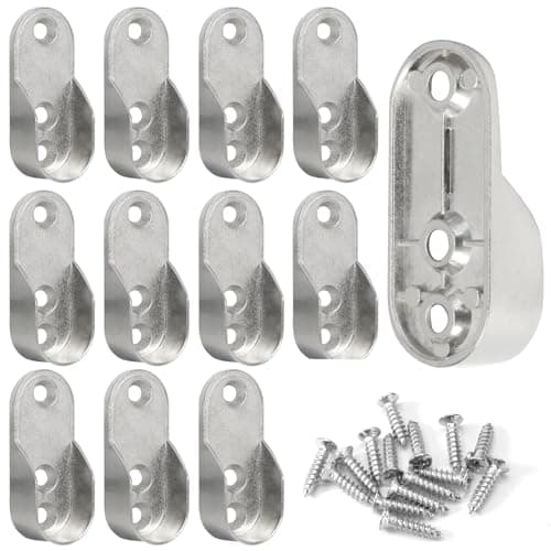 HARSKIYER 12 Pcs Oval Closet Rod End Supports, Zinc Alloy Wardrobe Closet Rod Bracket, 3 Mounting Hole Closet Rod Holder Fit for 15 x 30 mm Oval Rods with Screws