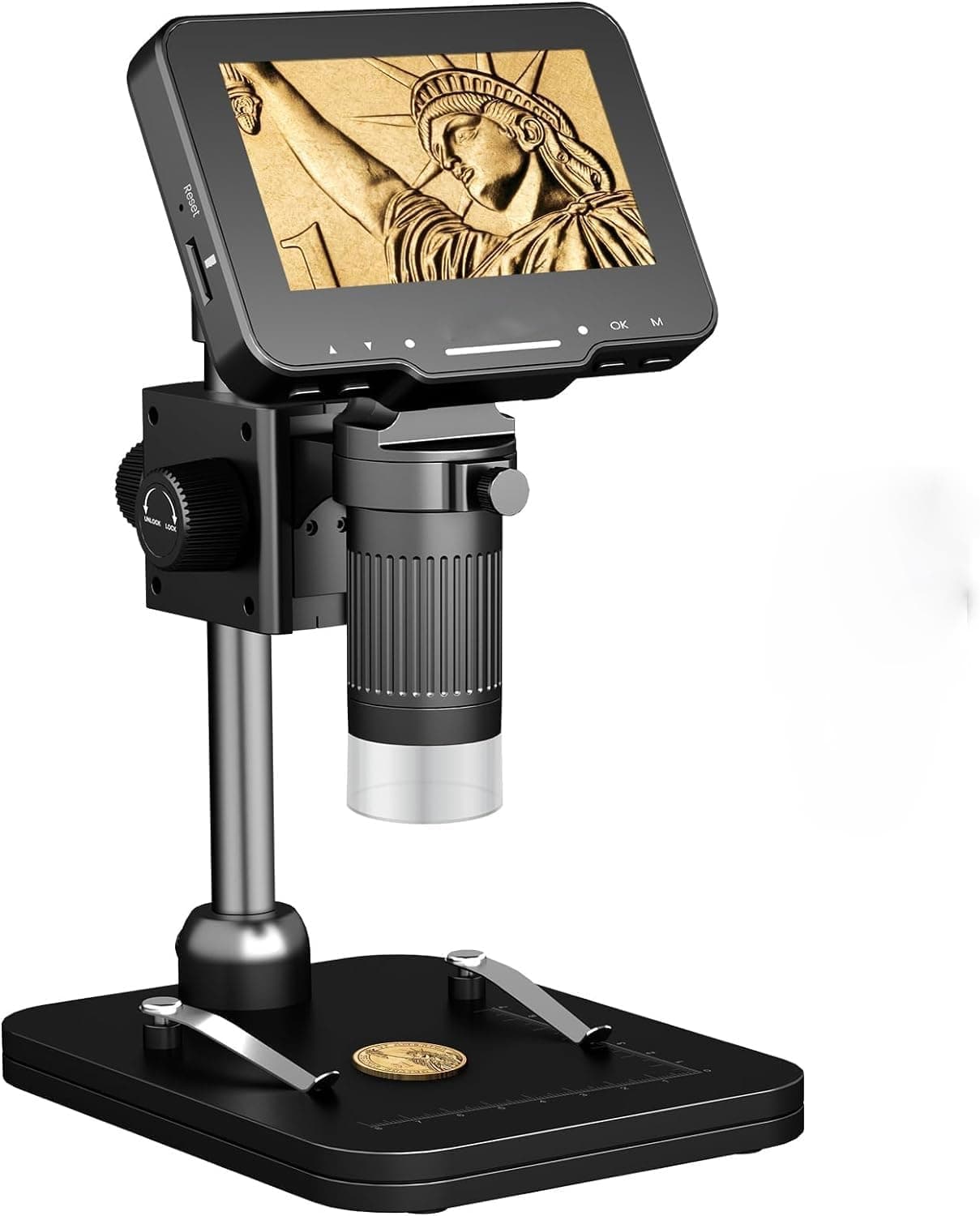 ETZIN 4.3" LCD Digital Microscope for Adults Kids, Coin Micros-cope 50X - 1000X Magnification with IPS Screen, 8 LED Lights, PC View, USB Microscope for Windows/MacOS, Black (EPL-1220IM)