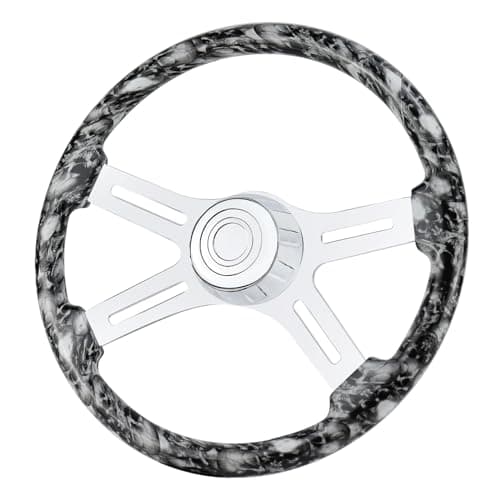 QYMOPAY 18 Solid Wood Skulls hydroprinted Truck Steering Wheel 4Spoke Chrome Plated Aluminum Steering Wheel for SemiTrailersTrucks for Kenworth Peterbilt Volvo Freightliner