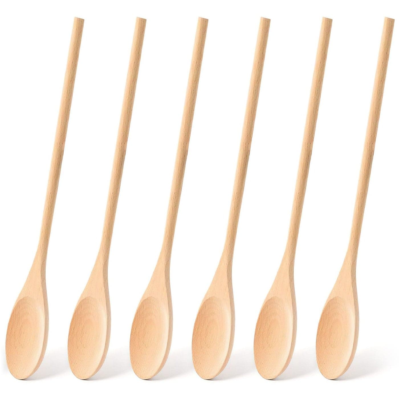 HANSGO Wooden Spoons for Cooking 12 Inch Mixing Wood Korean Spoon with Long Handle Serving Utensil Set for Kitchen Cooking and Stirring 6PCS