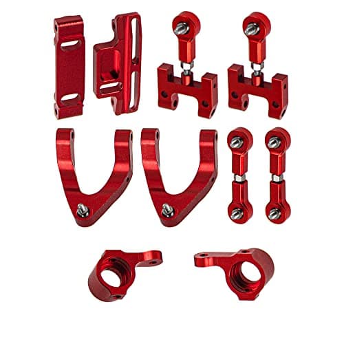 Vgoohobby Upper & Lower Swing Arm Wheel Hex Adapter Steering Block Swing Arm Mount Steering Cup w/Bearing Set Compatible with WPL D12 1/10 RC Car Upgrade Part (Red)