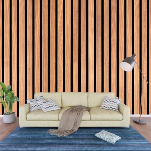 Wollzo Modern Wooden Slat Wall Panel, Vertical Decorative Room Divider, Natural Oak Finish Wallpaper (1000 cm)