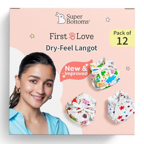 SuperBottoms DryFeel Baby Langot 0-6 months l Organic Cotton Modern Baby Nappy l Mess-free Langot with Gentle Elastics l Super DryFeel Top Layer l Diaper-free Time Essential | 12 Pack