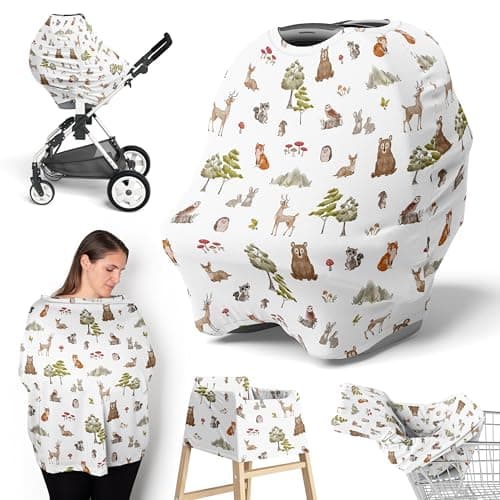 Sweet Jojo Designs Woodland Forest Animals Boy Girl UnisexGender Neutral Infant Baby Car Seat Cover Nursing Breastfeeding High Chair Shopping Cart Stroller Carrier Multipurpose Use Watercolor Friends