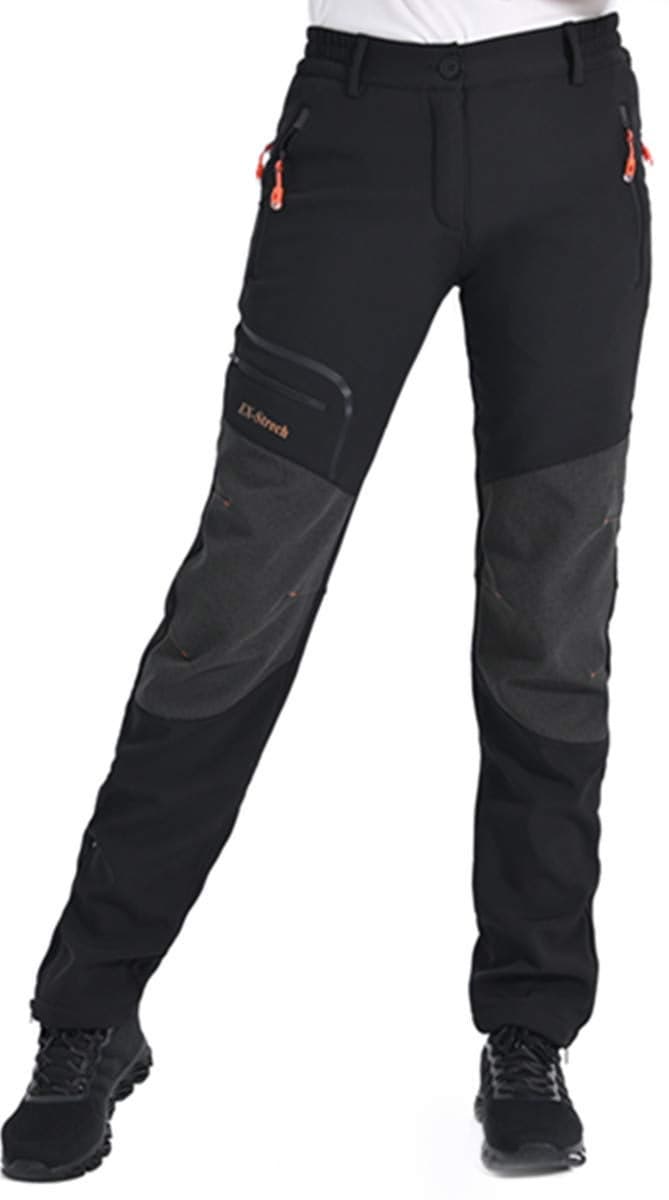 Postropaky Womens Outdoor Snow Ski Pants Waterproof Hiking Insulated Softshell Pants Snowboard Zipper Bottom Leg(Black16R)