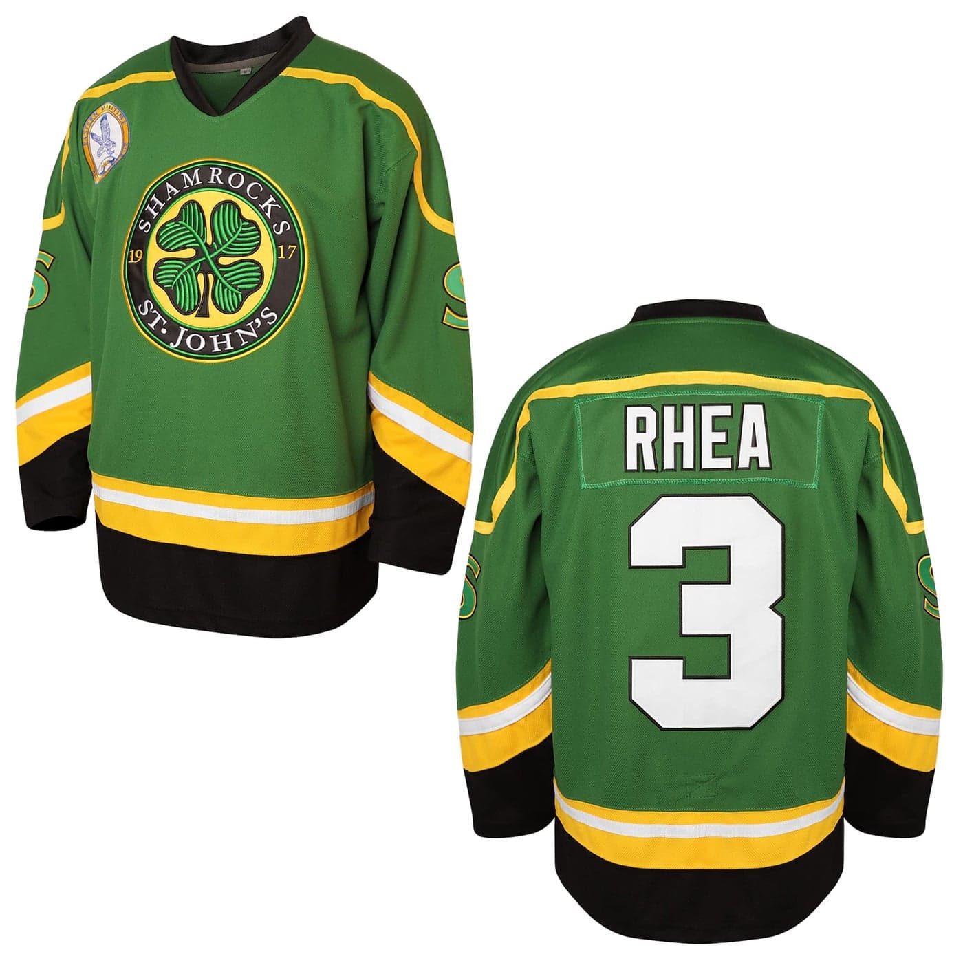 3 Ross The BOSS Rhea Hockey Jersey for MenST Johns Shamrocks Stitched with EMHL Patch White Green Black 3 GreenXXLarge