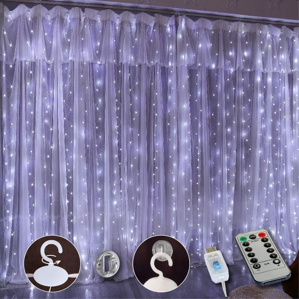 MIRADH 300 Led Fairy Curtain Lights 1 Meters With Remote Control Adjustable BrightnessUsb Operated For Home DecorationDiwali DecorationBedroom Outdoor Birthday Balloon DecorationWhite