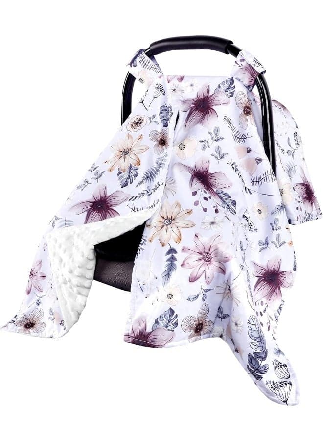 Baby Car Seat Cover, Peekaboo Opening Car Seat Canopy for Baby Girls Boys, Mom Nursing Breastfeeding Covers, Blanket for Infant, Purple Watercolor Flower