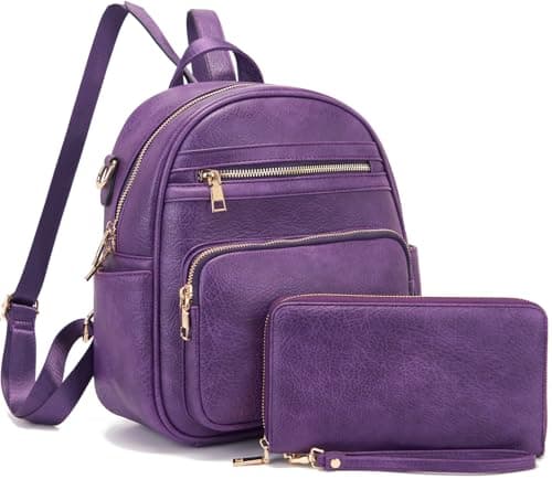 Small Backpack Purse for Women Girls Cute Backpacks Purse set with Wallet Convertible Shoulder bag Purple