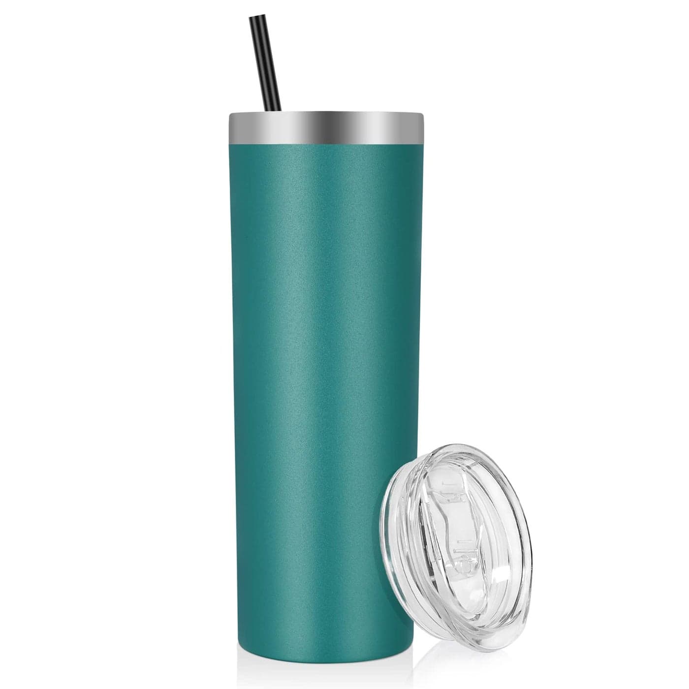 VEGOND Stainless Steel Skinny Tumbler 20 oz Vacuum Insulated Tumbler with Lid and Straw Double Wall Coffee Cup Travel Mug for Cold Hot Drinks Dark Green 1 Pack