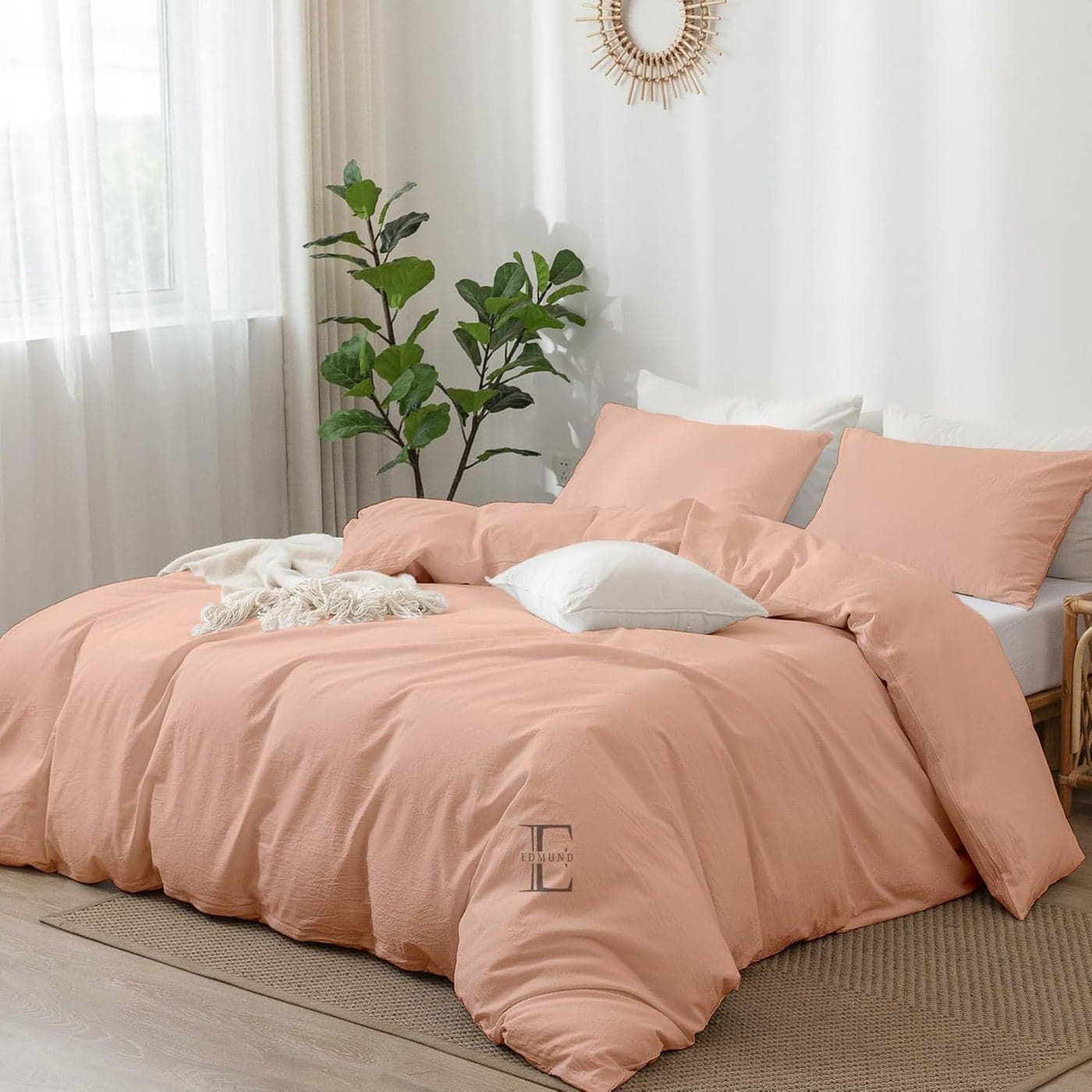 EDMUND Brushed Microfiber Single Bed Duvet Cover SetComforter CoverRajai CoverBlanket Cover 60x90 Inch Quilt Cover Single Bed with Zipper Pillow Cover Peach