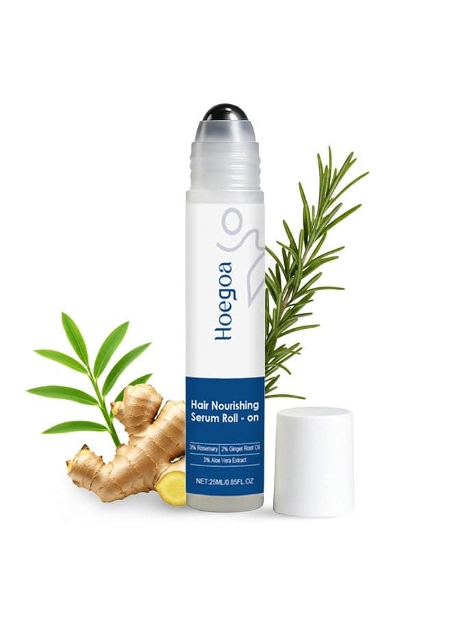 Hair Nourishing Serum Roll-on 25ml | 3% Rosemary + 2% Ginger Root Oil + 3% Aloe Vera Extract | Promotes Hair Growth, Deep Scalp Nourishment & Smooth Fuller-Looking Hair | Gentle & Easy to Use