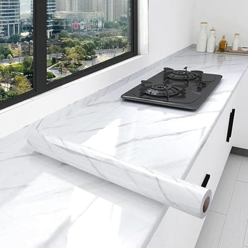 Marble OilProof & Waterproof self-Adhesive Sheet Stickers Big Countertop Cabinet Furniture puja Room Kitchen,Home Sticker Wallpaper 60 x 200cm (White PATA Marble Wallpaper)