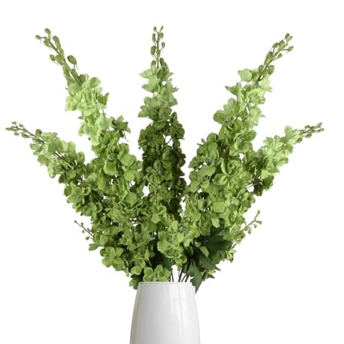 IPOPU 43.3" Green Delphinium Artificial Flowers 5PCS Faux Delphinium Flowers Larkspur Long Stem Artificial Flowers for Wedding Table Centerpieces Home Garden Decor(Green)