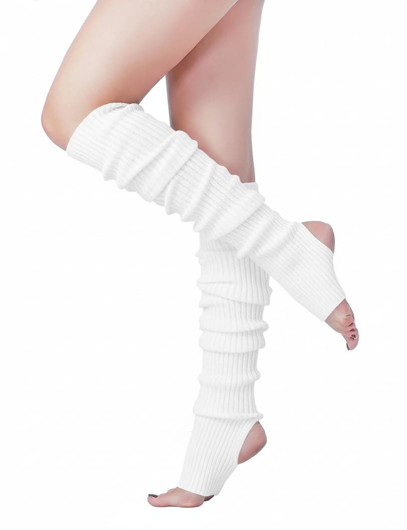 v28 Long Leg Warmer Women’s Men 80s Party Ribbed Knit Dance Sports (71 White)