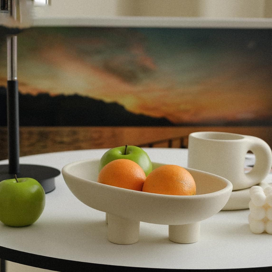 WENSHUO ThreeLegs Ceramic Fruit Bowl for Kitchen Counter Decorative Bowl for Table Dcor 10inch Oval Large Bowls for Breads Matte Crme