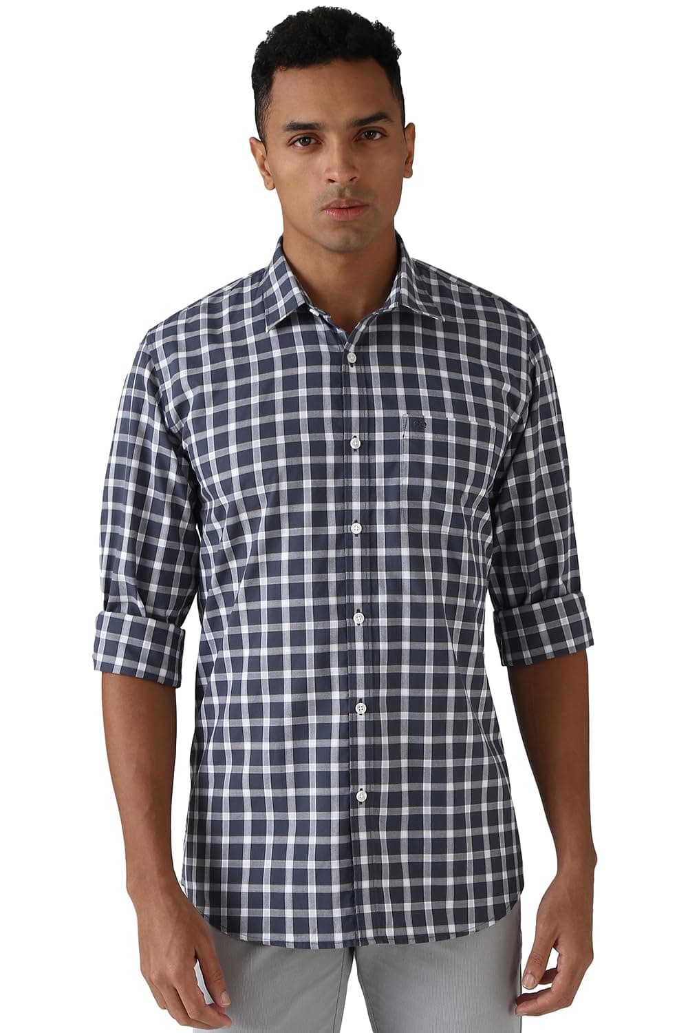 Peter England Men's Checkered Slim Fit Shirt (PCSFSSLPH52923_Grey