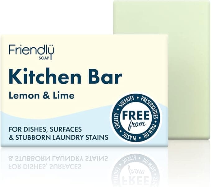 Friendly Soap Lemon Lime Kitchen Bar 95g For Dishes Surfaces Stubborn Laundry Stains Cruelty Free No Palm Oil No Preservatives No Sulphates Handmade in the UK Vegan