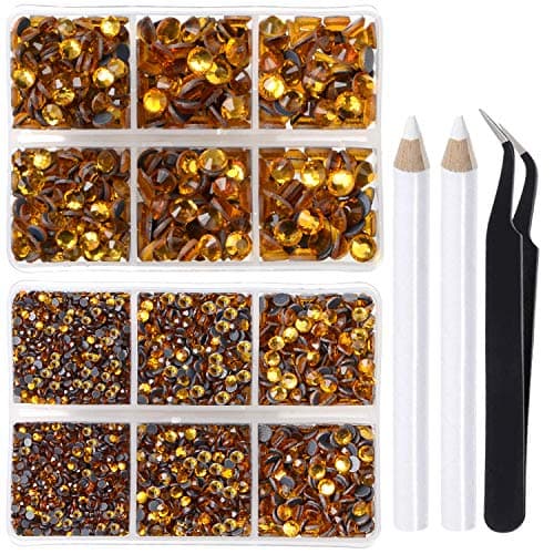 LPBeads 6400 Pieces Hotfix Rhinestones Topaz Flat Back 5 Mixed Sizes Crystal Round Glass Gems with Tweezers and Picking Rhinestones Pen