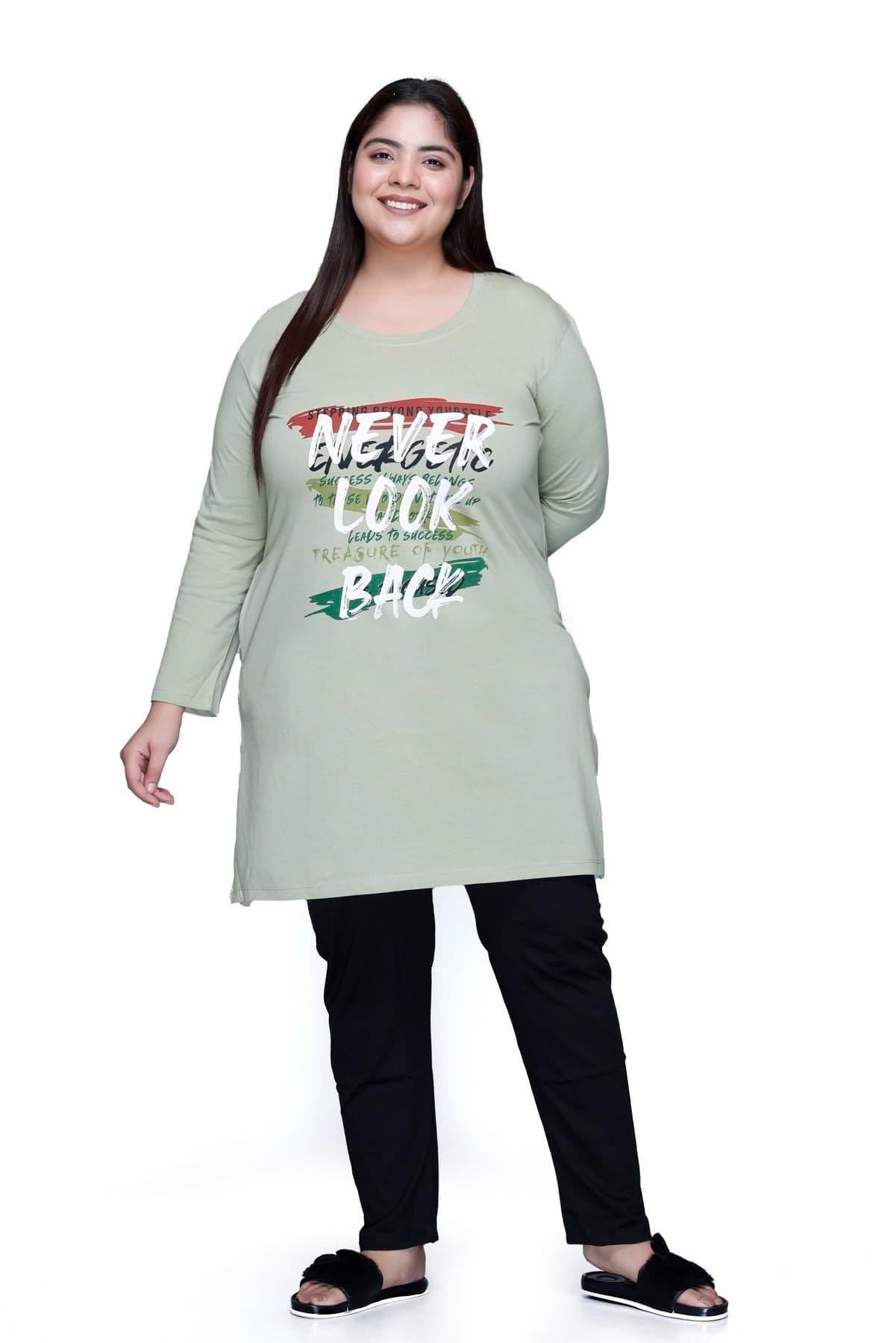 In Love Women's Cotton Chest Printed Full Sleeve Plus Size T-Shirt with Pyjama Set, NS-FSLP570F05-PL1_XL