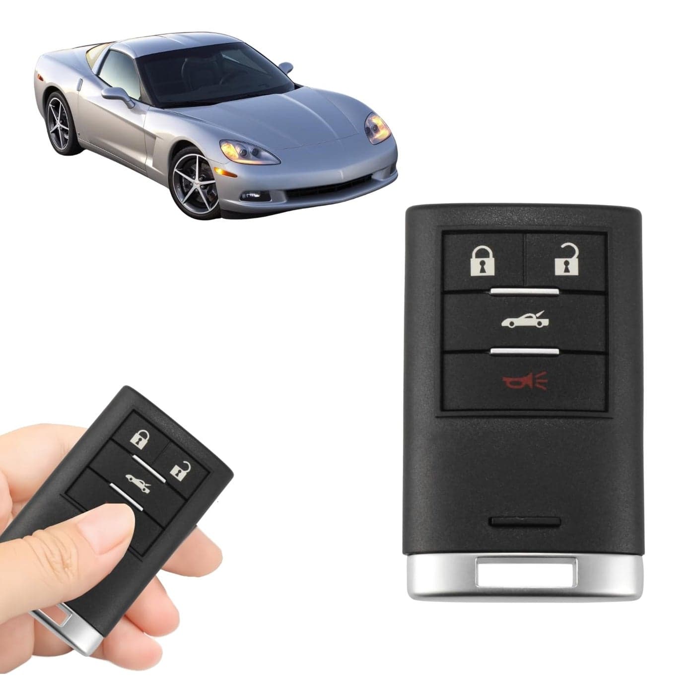 Boxonly Replacement Keyless Entry Remote Car Key Fob 315MHz FCC ID M3N5WY7777A 4Button for Cadillac J749 and Compatible with Chevrolet Corvette 20052013