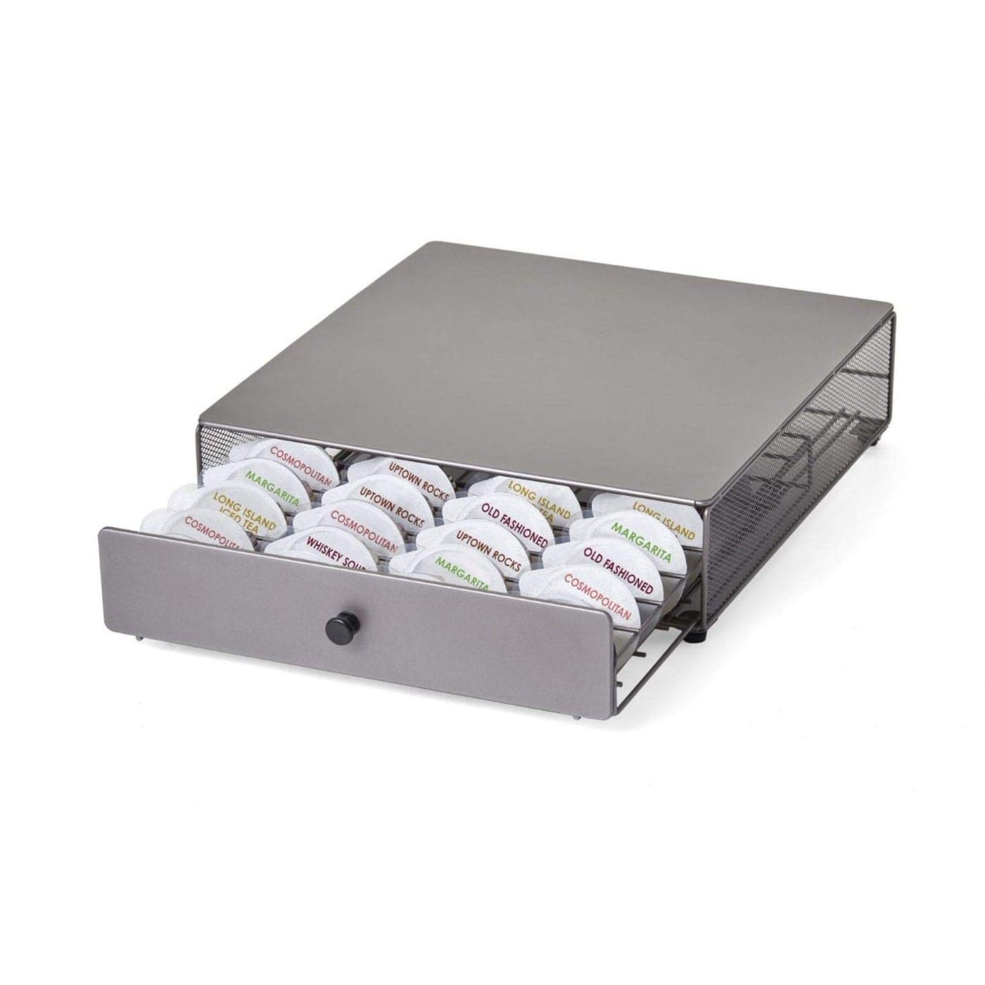 Nifty Cocktail Beverage Bartesian Capsule Drawer Holds up to 36 Capsule Pods Smooth Glide Rolling Drawer Silver Countertop Bar Organizer