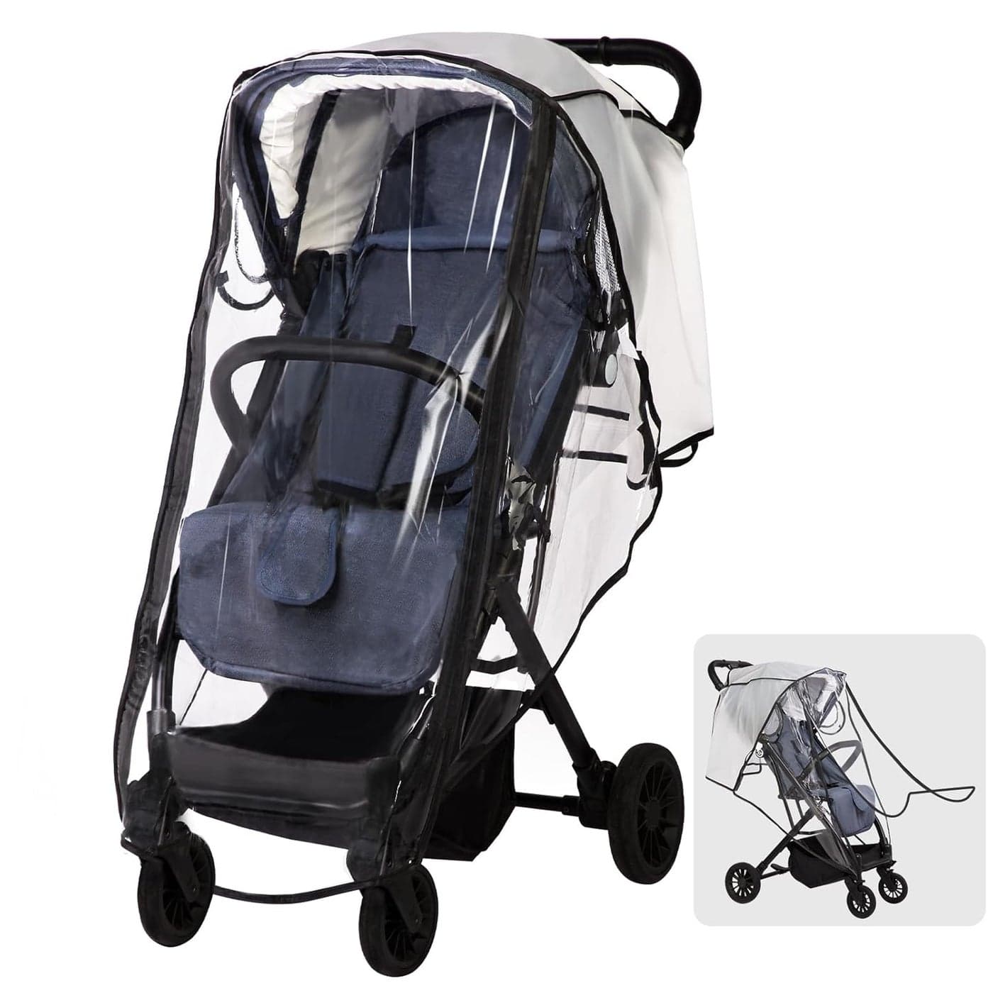 Universal Stroller Rain Cover Clear Breathable Weather Shield with Waterproof Zipper 4 Seasons Protection XL