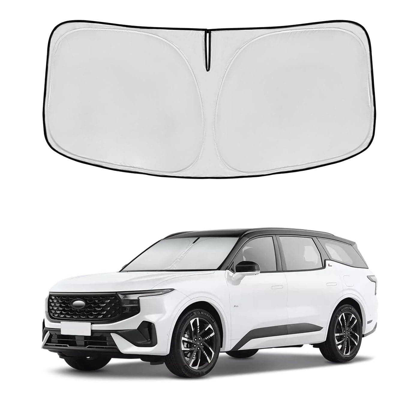 Windshield Sun Shade for Ford Edge 20152024 Double Layer 240T Front Window Shade Custom Fit Edge Sun Visor Foldable Shade Blocks UV Rays Summer Must Have Car Accessories