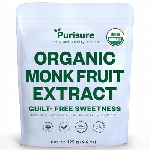 Organic Monk Fruit Sweetener, 125g (4.41oz), No Fillers Pure USDA Organic Monk Fruit Extract Powder with No Aftertaste, Zero Calorie & Zero Carbs, Keto & Paleo Friendly 320-400 Servings