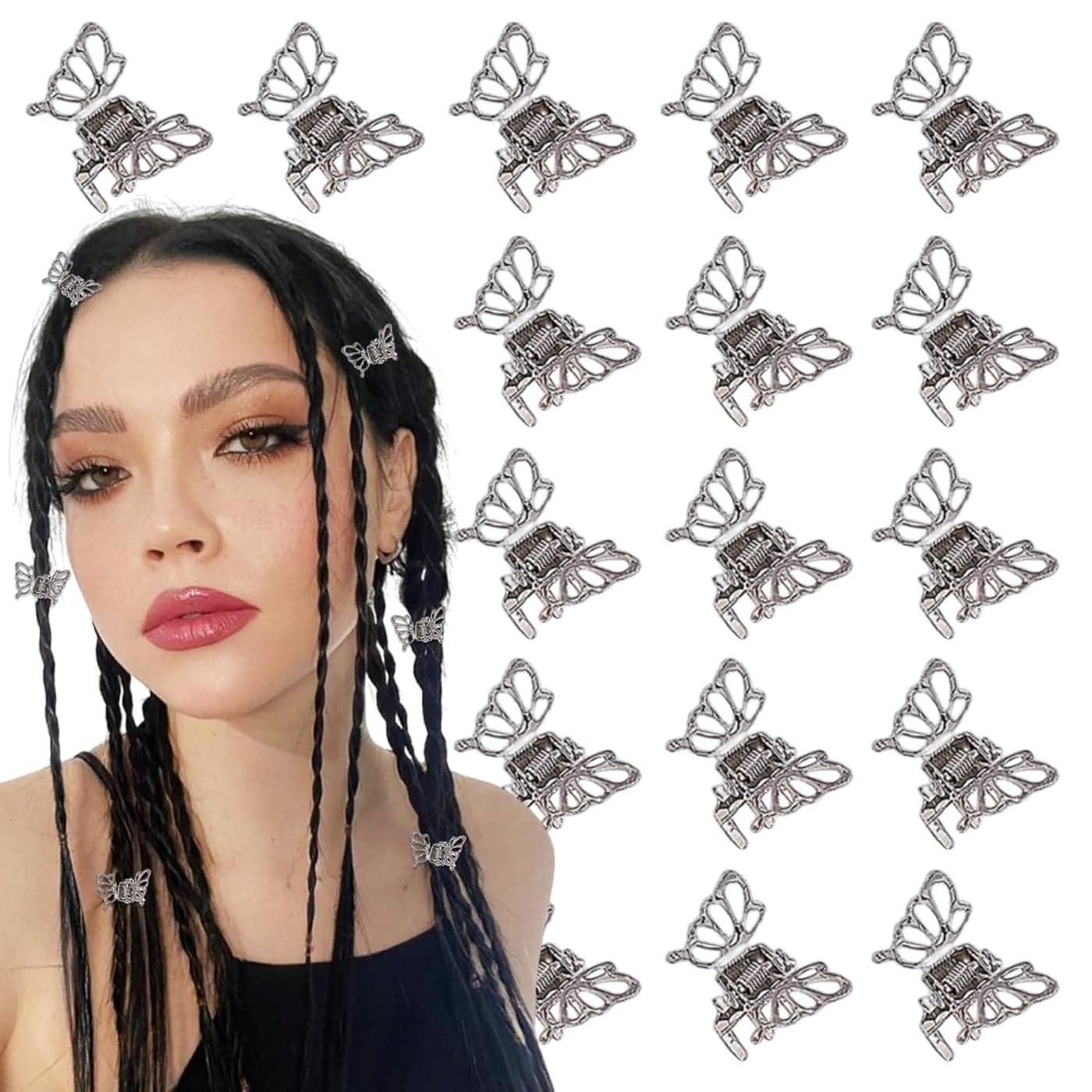 50 Pcs Butterfly Hair Clips Women Braid Decorative Sliver Hollow Mini Fashion Small Claw Clips Halloween Christmas Daily Hair Accessories