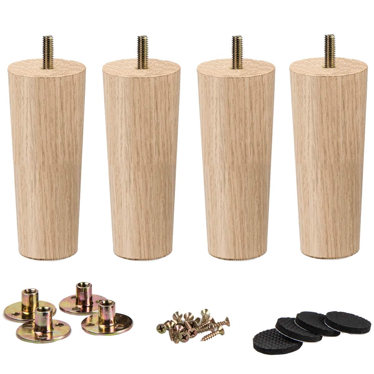 La Vane 4 inch 10cm Wooden Furniture Legs Set of 4 Solid Wood Tapered M8 Replacement Furniture Feet with PreDrilled 516 Inch Bolt Mounting Plate Screws for Couch Sofa Cabinet Ottoman