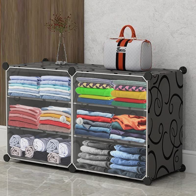 AYSIS Multipurpose Portable Baby Wardrobe Organizer, Foldable, Collapsible DIY Plastic Wardrobe Organizer for Clothes (DIY Plastic) Black, 6 Layer 2 Door