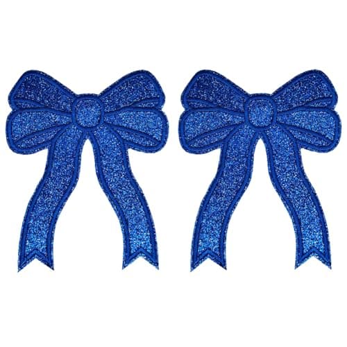 MISDONR 2Pcs Blue Bow Iron On Patches Glitter Sweatshirts Side Bow Embroidered Patch Cute Applique DIY Decorative Accessories for Clothes Backpacks Jackets Hats